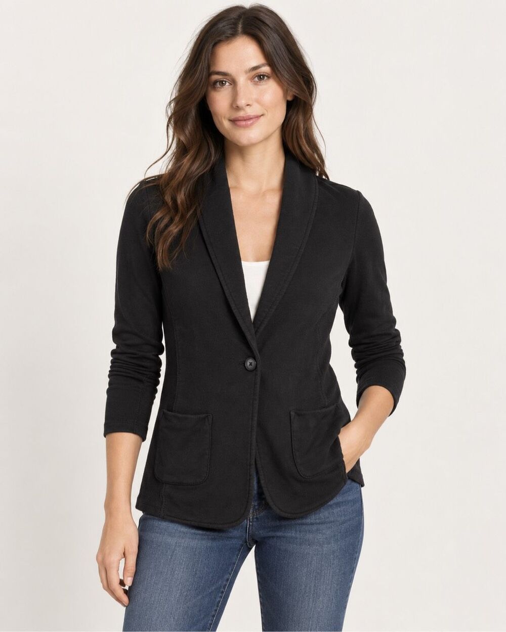 James Perse Standard Sz 3 US L Black Shawl Collar Knit Blazer 1 Button Cotton